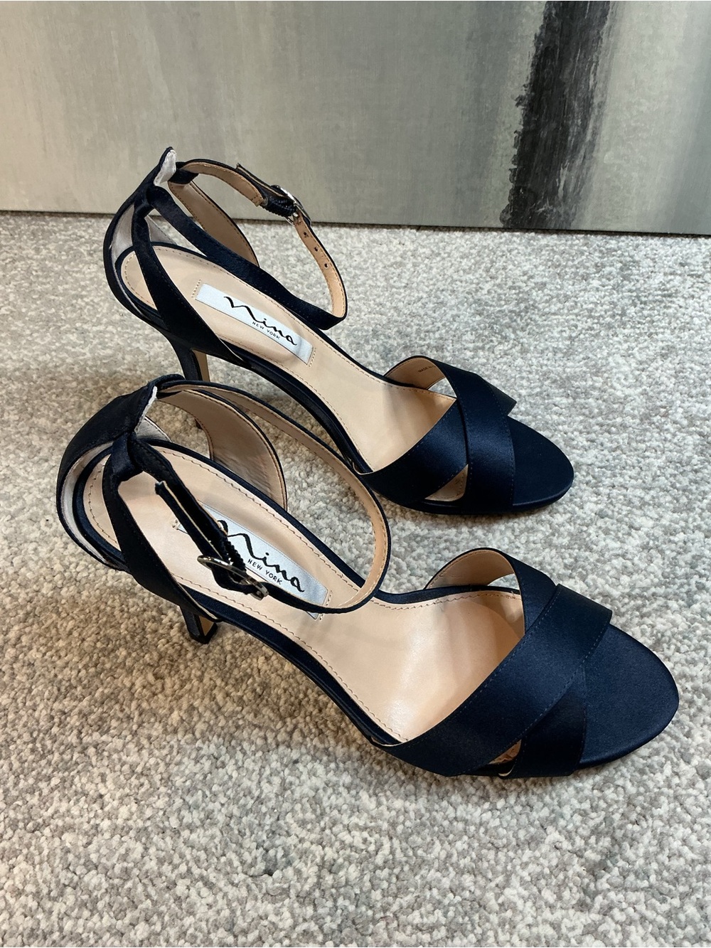 Nina Venus-LS Navy Luster Satin Sandals (NIB) - Picture 4 of 12